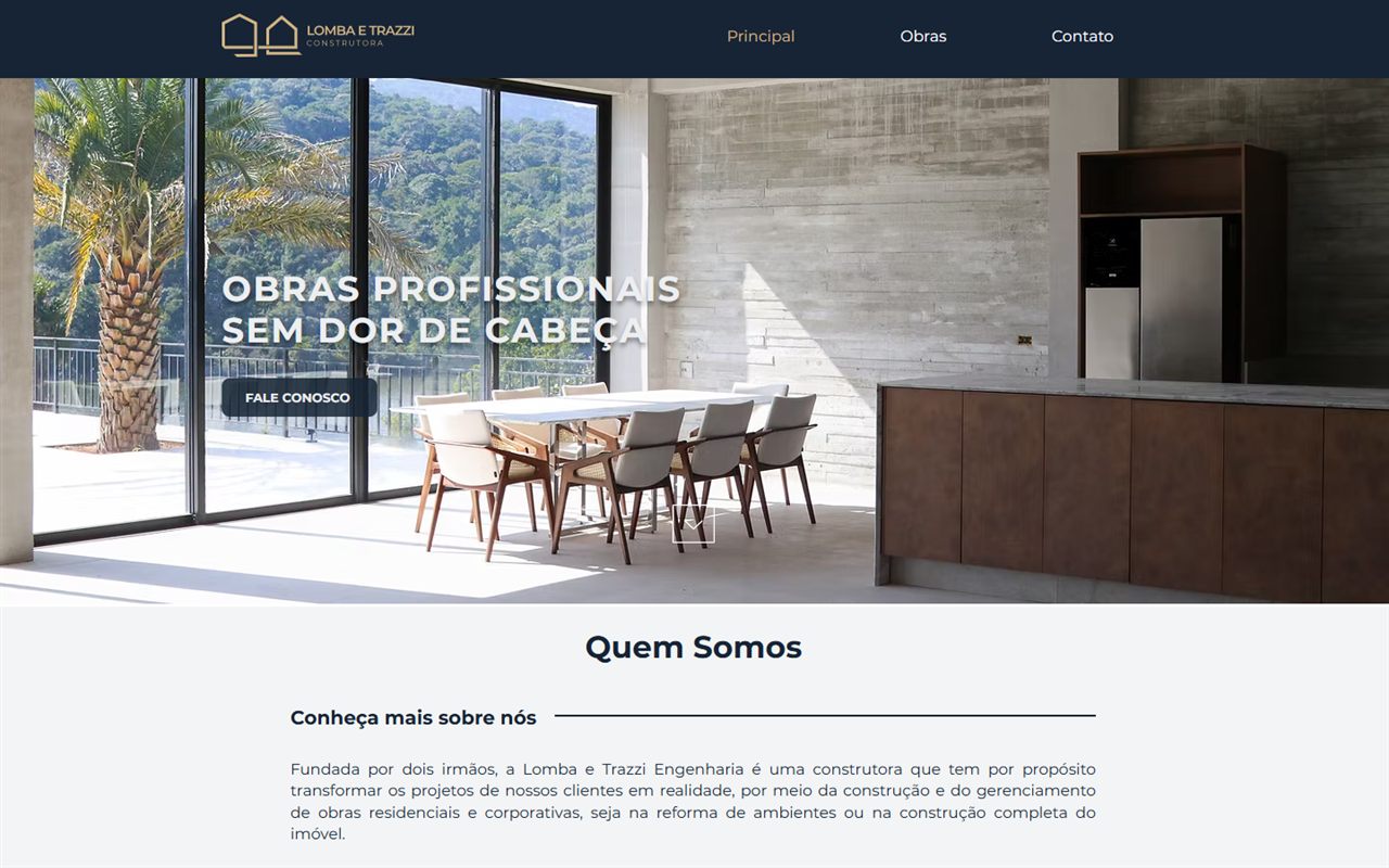 Página inicial do site da Lomba e Trazzi Construtora