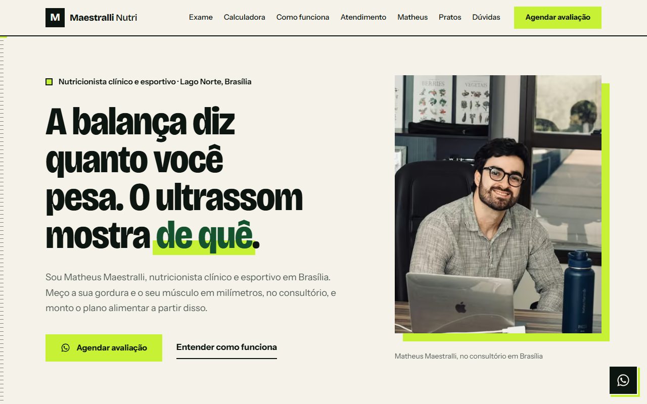 Página inicial do site do nutricionista Matheus Maestralli