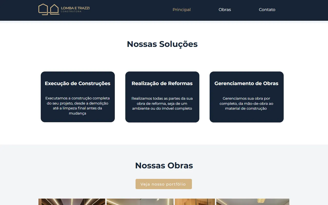 Seção “Nossas Soluções” do site da Lomba e Trazzi
