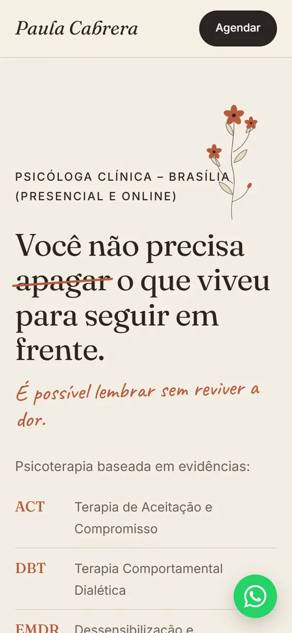 O site da Paula Cabrera aberto no celular